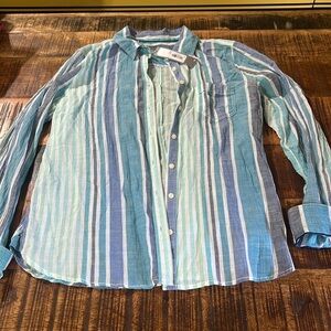 JC Penny NWT  Striped Top Shirt scuba blue Multicolor large